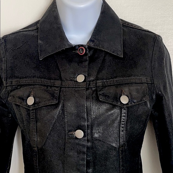 Andrew Mackenzie denim cropped black jacket Sz 38 - Picture 2 of 13
